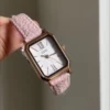 Dainty Pink Leather Strap Ladies Watch Classic Rectangle Face Roman Numeral Watch for Women