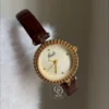 Retro Gold Round Dial Watch for Women Brown Leather Strap Ladies Watch