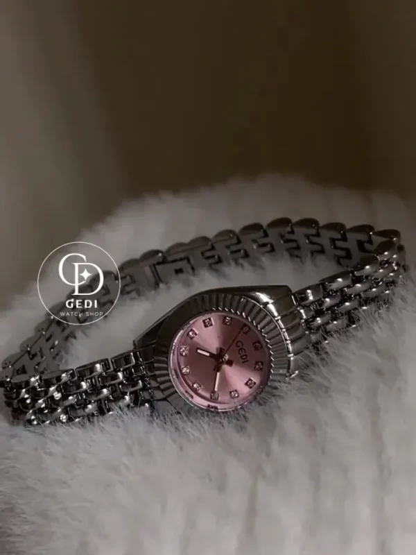 Minimalist Silver Watch with Pink Dial for Women