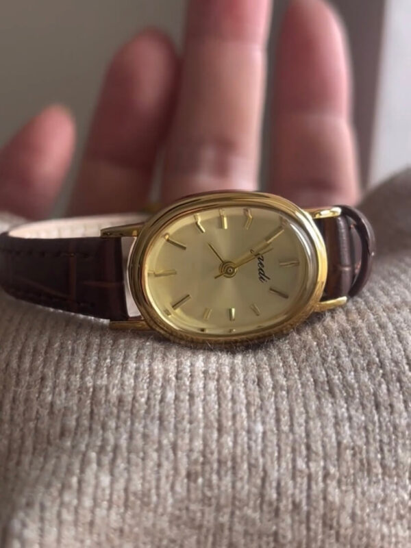 Vintage Oval Gold/Silver Face Black/Brown Leather Watch