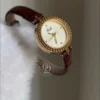 Retro Gold Round Dial Watch for Women Brown Leather Strap Ladies Watch