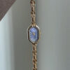 Minimalist Beige/Blue Oval Face Gold Bracelet Watch
