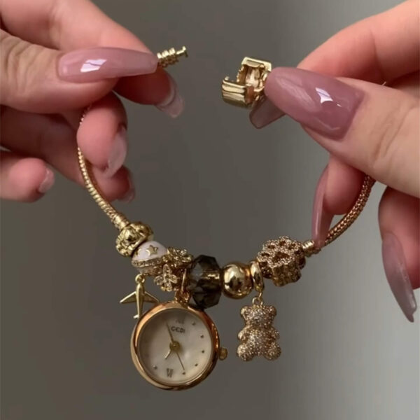 Dainty Gold Round Charms Bracelet Watch