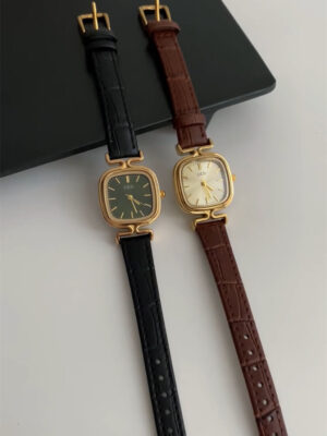 Chic Style Black/Brown Square Leather Watch for Women