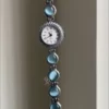 Vintage-Inspired Blue Cats' Eye Stone Bracelet Watch for Women Silver Roman Numeral Ladies Watch