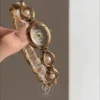 Vintage-inspired Pearl Accents Bracelet Watch for Women Elegant Small Dial Ladies Watch