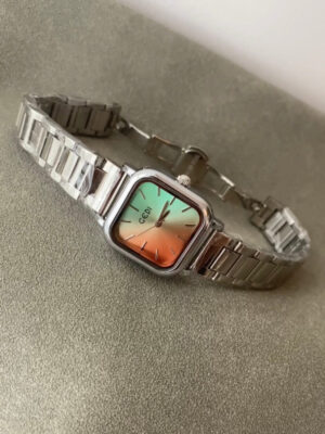 Cool Gradient Color Square Face Silver Bracelet Watch