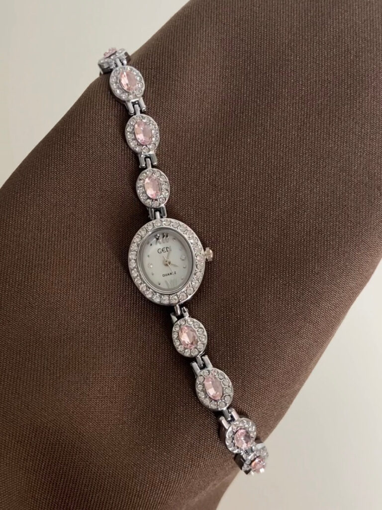 Vintage Zircon Small Oval Face Silver Bracelet Watch