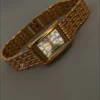 Vintage-inspired Gold Dial Rectangle Face Watch for Women Golden Ladies Watch