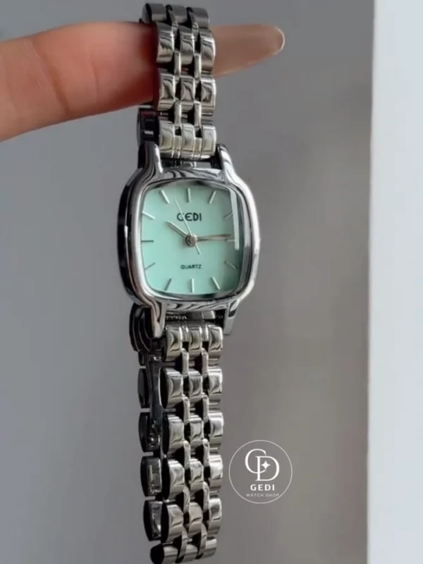 Mint Green Color Square Face Silver Bracelet Watch