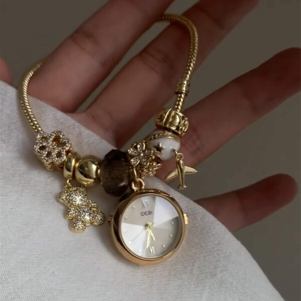 Dainty Gold Round Charms Bracelet Watch