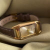 Minimalist Gold Rectangle Orange/Grey Genuine Leather Watch