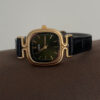 Vintage Emerald Green Square Leather Watch