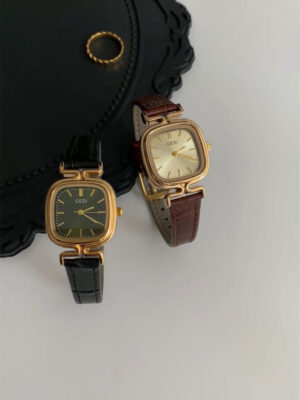 Chic Style Black/Brown Square Leather Watch for Women