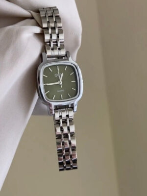Vintage Style Green Square Face Silver Bracelet Watch