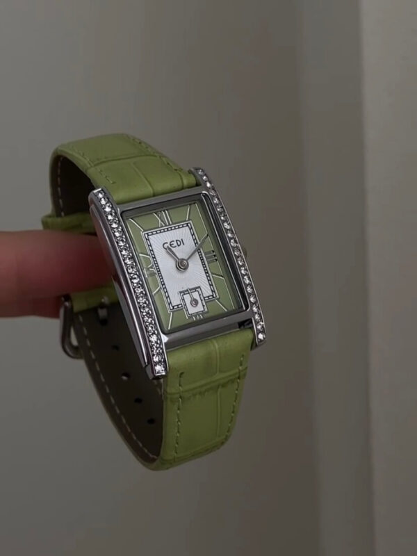 Classic Blue/Green Rectangle Genuine Leather Ladies Watch