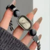 Handmade Black Bracelet Women's Watch Silver Dial Ladies Watch