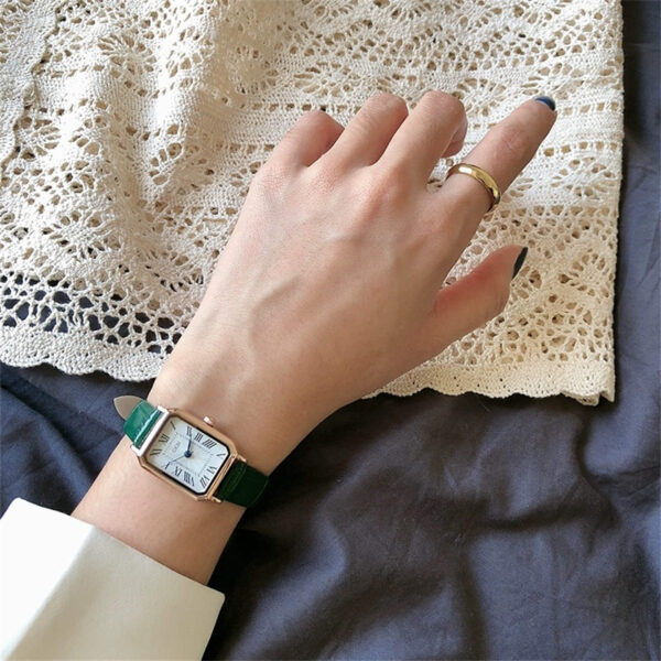 Classic Black/Brown/Green Square Leather Watch