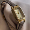 Minimalist Gold Rectangle Orange/Grey Genuine Leather Watch