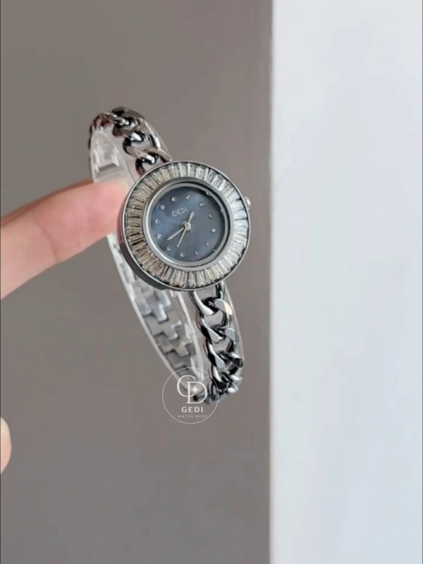 Dainty Blue Mother of Pearl Dial Watch Silver Chain Bracelet Watch for Women