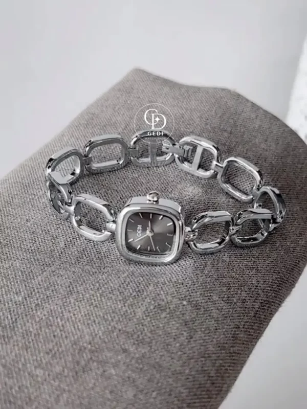 Minimalist Black Dial Silver Square Watch for Women