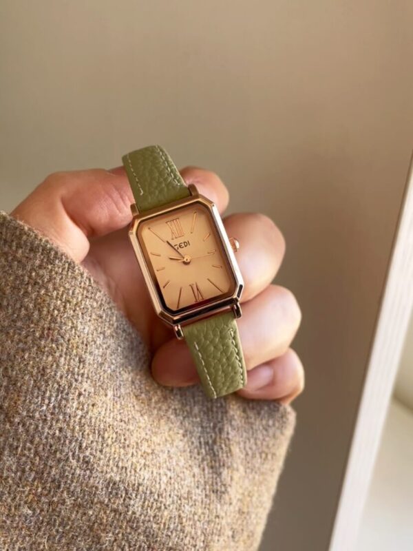 Classic Rectangle Face Brown/Green/Orange Leather Watch