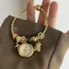 Dainty Gold Round Charms Bracelet Watch