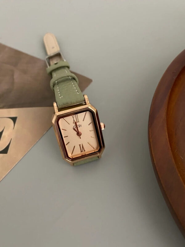 Classic Rectangle Face Brown/Green/Orange Leather Watch