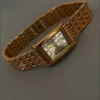 Vintage-inspired Gold Dial Rectangle Face Watch for Women Golden Ladies Watch