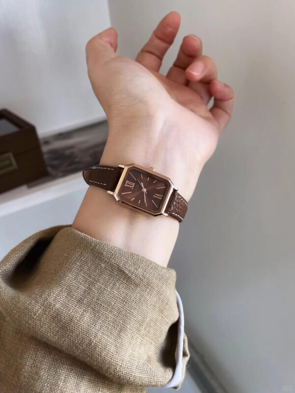 Classic Rectangle Face Brown/Green/Orange Leather Watch