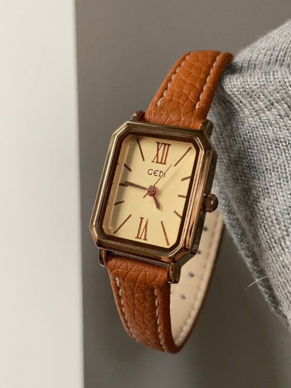 Classic Rectangle Face Brown/Green/Orange Leather Watch