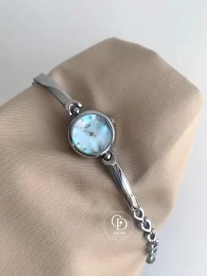 Blue Mother of Pearl Dial Silver Dainty Bracelet Watch for Women