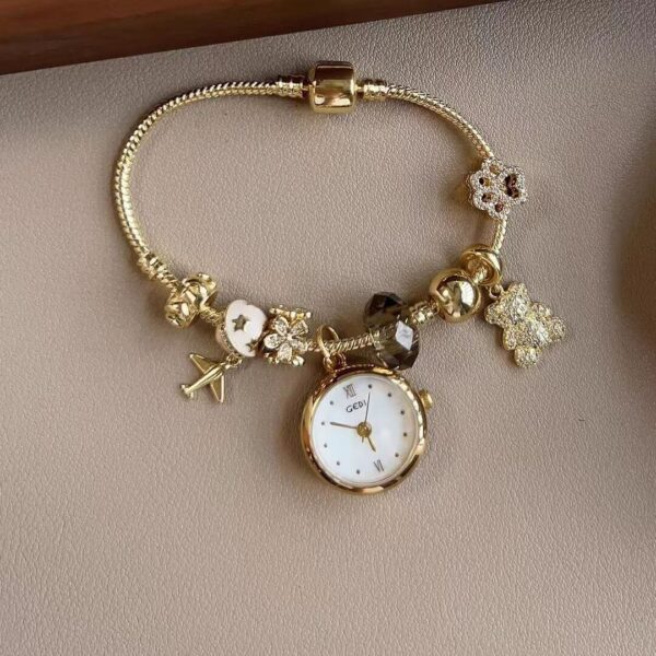 Dainty Gold Round Charms Bracelet Watch