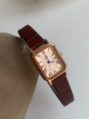 Classic Black/Brown/Green Square Leather Watch