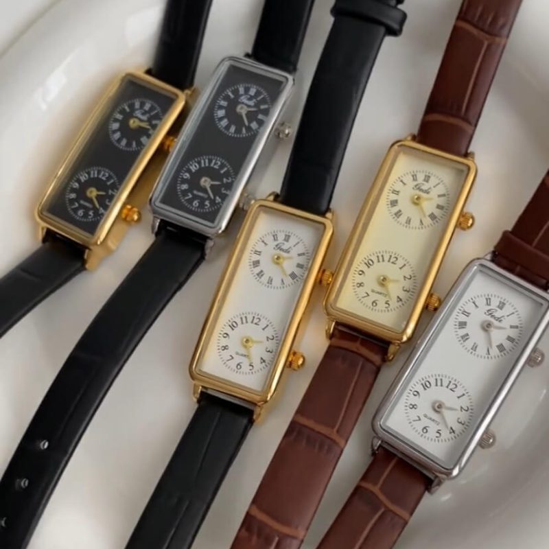 Minimalist Black/Brown Rectangle Face Leather Watch