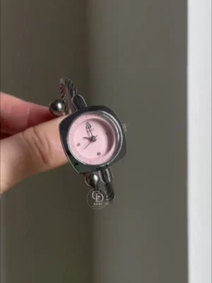 Chic Pink Dial Bangle Watch for Women Dainty Silver Ladies Watch