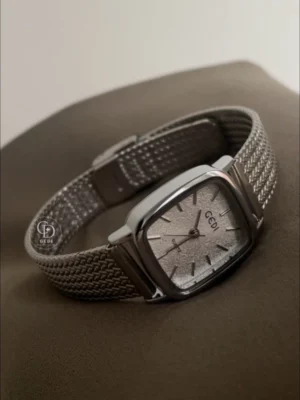 Minimalist Silver Mesh Bracelet Watch for Women Square Face Ladies Watch
