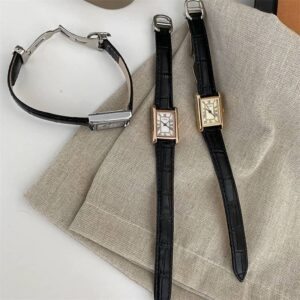 Vintage Style Black Rectangle Genuine Leather Watch