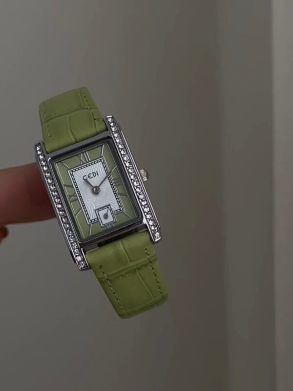 Classic Blue/Green Rectangle Genuine Leather Ladies Watch