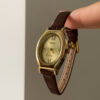 Classic Style Gold Oval Face Brown Leather Watch