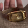Minimalist Gold Rectangle Orange/Grey Genuine Leather Watch