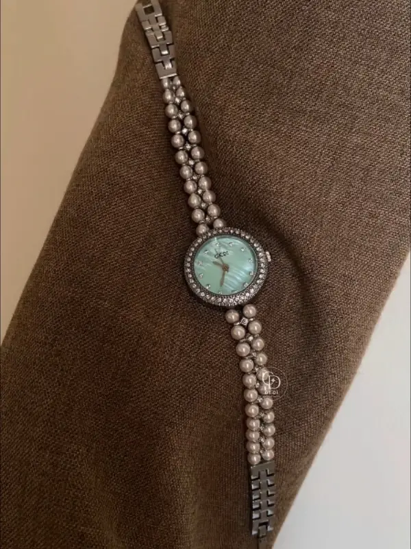 Dainty Green Mother of Pearl Watch Elegant Silver Pearl Bracelet Watch for Women
