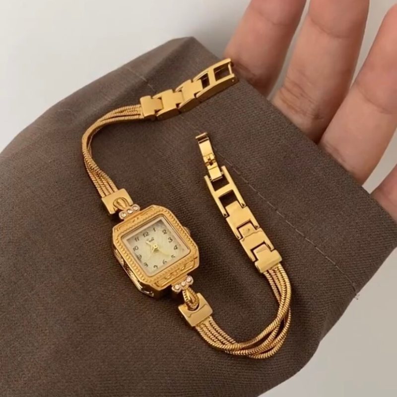 Vintage Style Small Square Face Gold Bracelet Watch