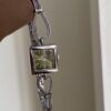 Minimalist Style Silver and Green Square Face Bracelet Watch