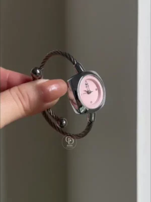 Chic Pink Dial Bangle Watch for Women Dainty Silver Ladies Watch