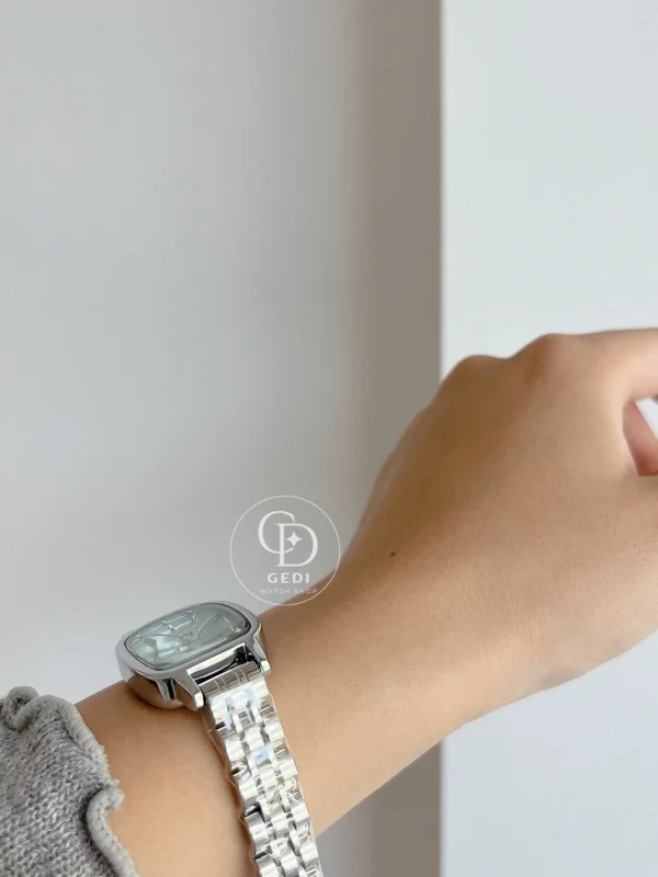 Mint Green Color Square Face Silver Bracelet Watch