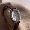 Vintage Oval Gold/Silver Face Black/Brown Leather Watch