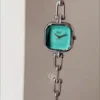 Minimalist Green Dial Silver Bracelet Watch for Women Dainty Square Face Ladies Watch