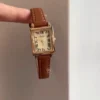 Chic Roman Numeral Ladies Watch Rectangular Face Brown Leather Watch for Women