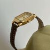 Minimalist Gold Rectangle Orange/Grey Genuine Leather Watch